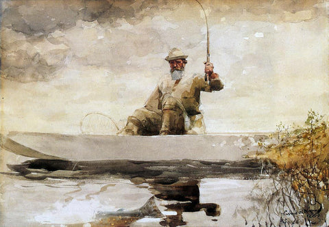  Winslow Homer Fishing in the Adirondacks - Hand Painted Oil Painting