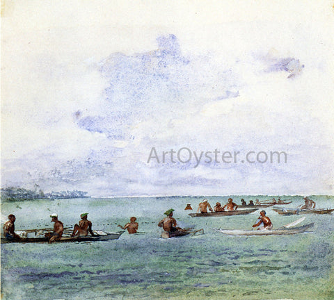  John La Farge Fishing Party in Canoes, Samoa - Hand Painted Oil Painting