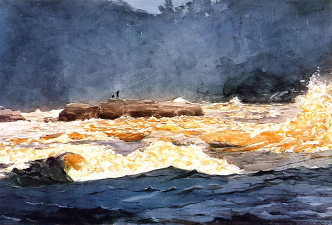  Winslow Homer Fishing the Rapids, Saguenay - Hand Painted Oil Painting
