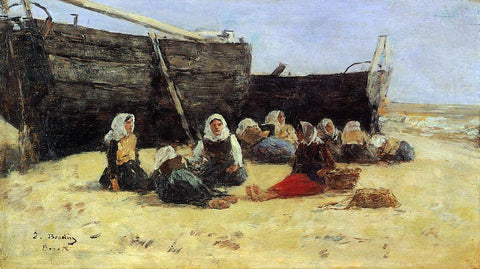 Eugene-Louis Boudin Fishwomen Seated on the Beach at Berck - Hand Painted Oil Painting