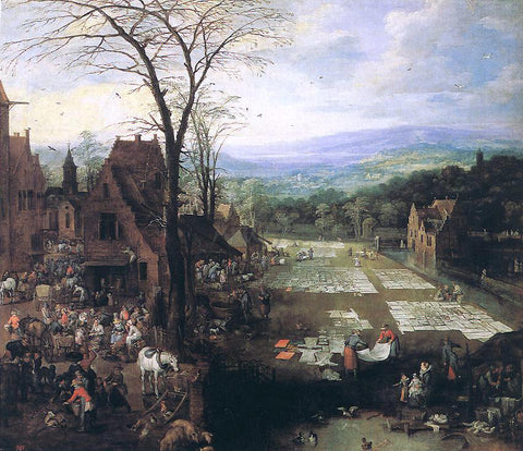  Joos De Momper Flemish Market and Washing Place - Hand Painted Oil Painting