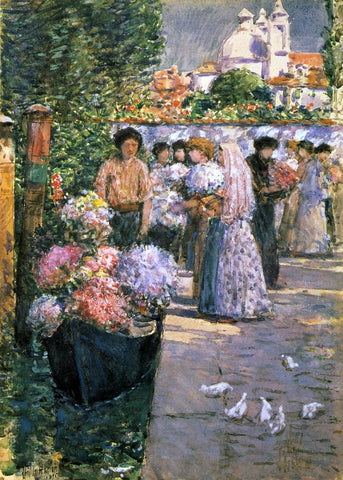  Frederick Childe Hassam A Flower Market - Hand Painted Oil Painting