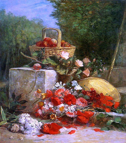  Eugene-Louis Boudin Flowers and Fruit in a Garden - Hand Painted Oil Painting