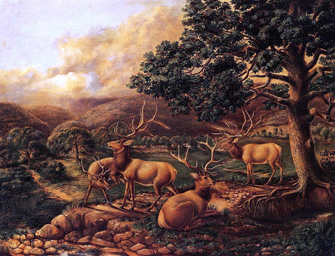  II Titian Ramsey Peale Four Elk - Hand Painted Oil Painting