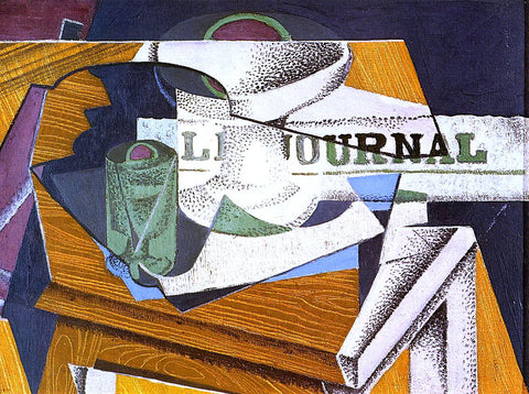  Juan Gris Fruit Bowl, Book and Newspaper - Hand Painted Oil Painting