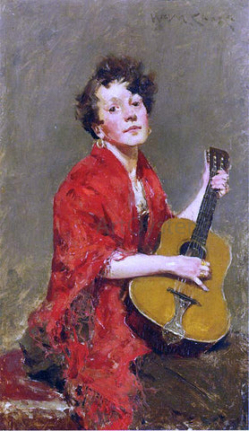  William Merritt Chase A Girl with Guitar - Hand Painted Oil Painting