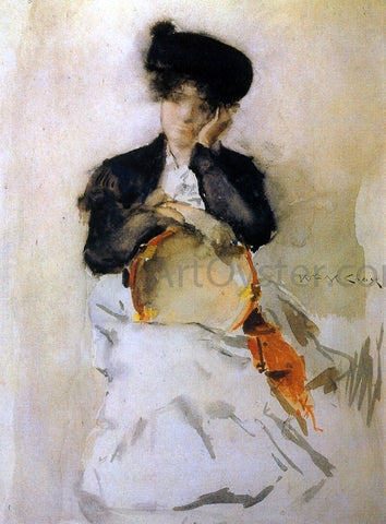  William Merritt Chase Girl with Tambourine - Hand Painted Oil Painting