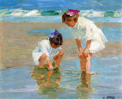  Edward Potthast Girls Playing in Surf - Hand Painted Oil Painting