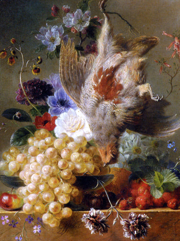  George Jacobus Johannes Van Os Grapes Strawberries Chestnuts an Apple and Spring Flowers - Hand Painted Oil Painting