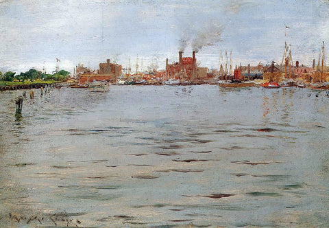  William Merritt Chase A Harbor Scene, Brooklyn Docks - Hand Painted Oil Painting