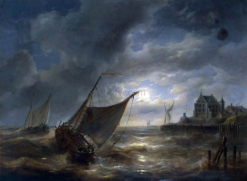  Louis-Charles Verboeckhoven Harbour by Night - Hand Painted Oil Painting