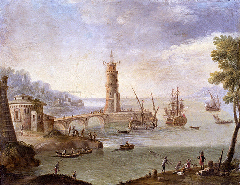  Orazio Grevenbroeck Harbour Scene With Ships By A Fortification - Hand Painted Oil Painting