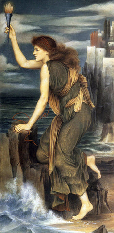  Evelyn De Morgan Hero Holding the Beacon for Leander - Hand Painted Oil Painting