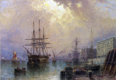  Claude Stanfield Moore H.M.S. "Warspale" off Greenwich - Hand Painted Oil Painting