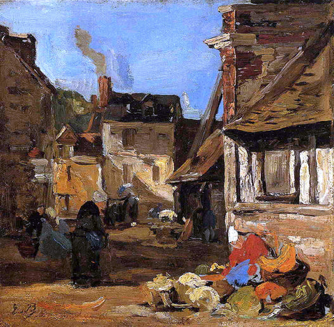  Eugene-Louis Boudin Honfleur, the Saint Catherine Market Place - Hand Painted Oil Painting
