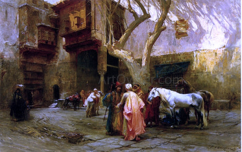  Frederick Arthur Bridgeman Horse Market at Cairo (also known as Hot Market, Cairo) - Hand Painted Oil Painting