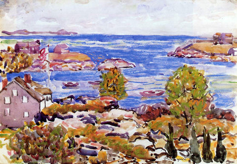  Maurice Prendergast House with Flag in the Cove - Hand Painted Oil Painting