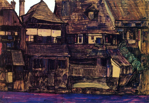  Egon Schiele Houses on the Moldau, Krumau - Hand Painted Oil Painting