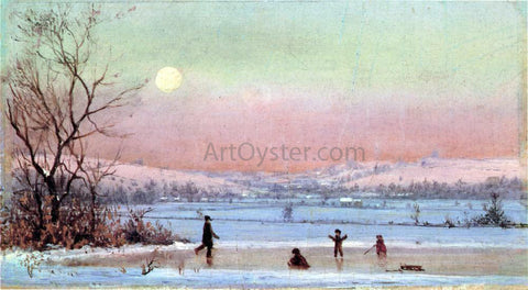  Jervis McEntee Ice Skating near Hudson - Hand Painted Oil Painting