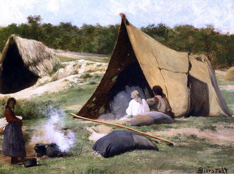  Albert Bierstadt Indian Camp - Hand Painted Oil Painting