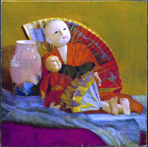  Paul Peel Japanese Dolls and Fan - Hand Painted Oil Painting