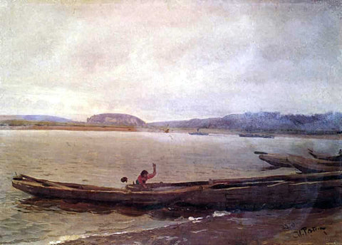  Ilia Efimovich Repin Landscape of the Volga with Boats - Hand Painted Oil Painting