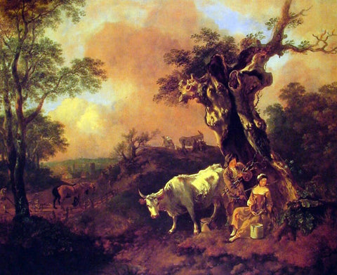  Thomas Gainsborough Landscape with a Woodcutter and Milkmaid - Hand Painted Oil Painting