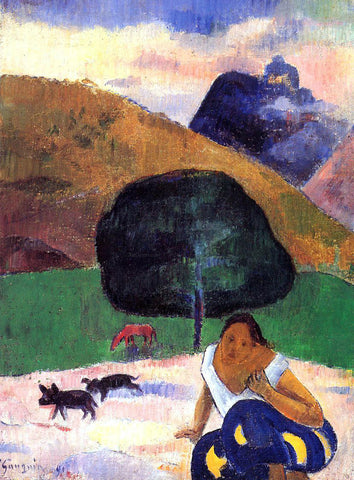  Paul Gauguin Landscape with Black Pigs and a Crouching Tahitian - Hand Painted Oil Painting