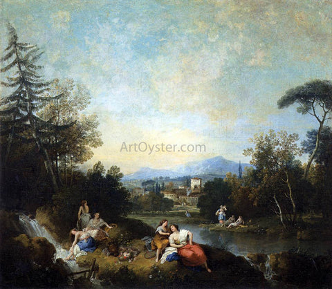  Francesco Zuccarelli Landscape with Girls at the River - Hand Painted Oil Painting