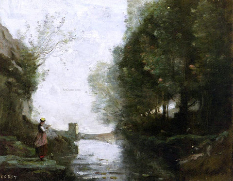  Jean-Baptiste-Camille Corot Le cours d'eau a la tour carree - Hand Painted Oil Painting