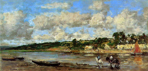  Eugene-Louis Boudin Le Faou, Banks of the River - Hand Painted Oil Painting