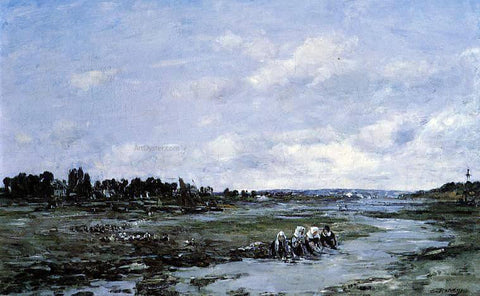  Eugene-Louis Boudin Le Faou: Laundresses on the Banks of the River - Hand Painted Oil Painting