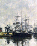  Eugene-Louis Boudin Le Havre, Sailboats at Dock, Bassin de la Barre - Hand Painted Oil Painting