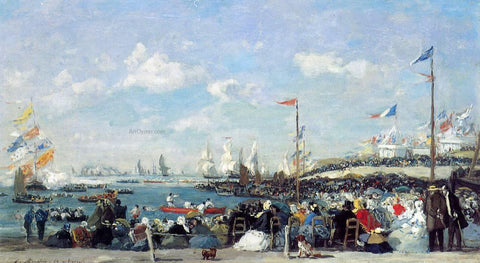  Eugene-Louis Boudin Le Havre, the Regatta Festival - Hand Painted Oil Painting