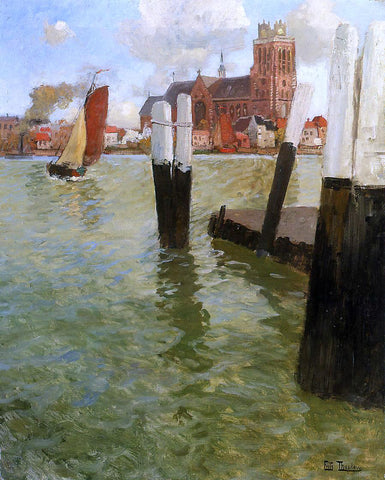  Fritz Thaulow L'Embarcadere, Dordrecht - Hand Painted Oil Painting