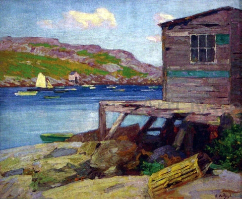  Edward Potthast A Lobster Shack, Monhegan Island - Hand Painted Oil Painting