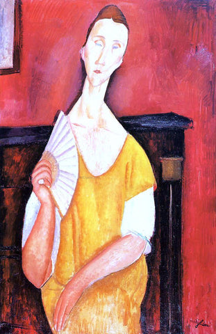  Amedeo Modigliani Madame Lunia Czechowska with a Fan - Hand Painted Oil Painting