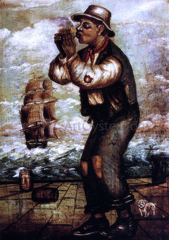  William Aiken Walker Man on Dock LIghting Pipe - Hand Painted Oil Painting