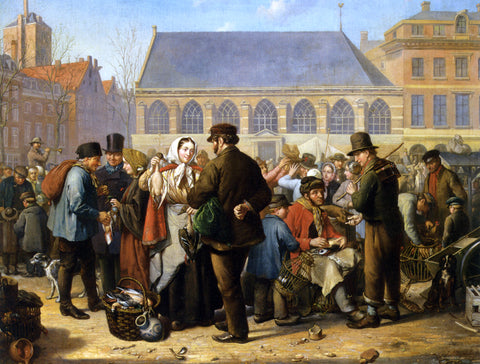  Jacob Akkersdijk Many Figures on the Nieuwe Markt in Rotterdam - Hand Painted Oil Painting
