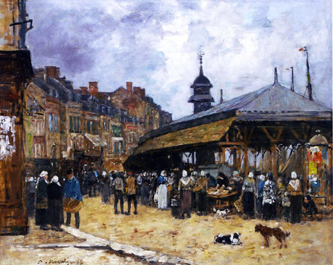  Eugene-Louis Boudin Market at Trouville - Hand Painted Oil Painting