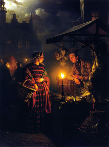 Petrus Van Schendel Market Place by Candlelight - Hand Painted Oil Painting