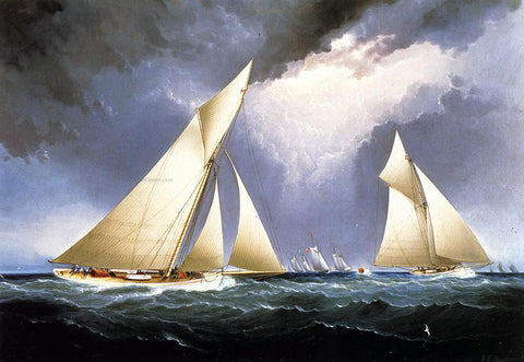  James E Buttersworth Mayflower Leading Puritan, America's Cup Trial Race, 1886 - Hand Painted Oil Painting