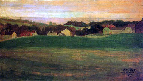  Egon Schiele Meadow with Village in Background II - Hand Painted Oil Painting