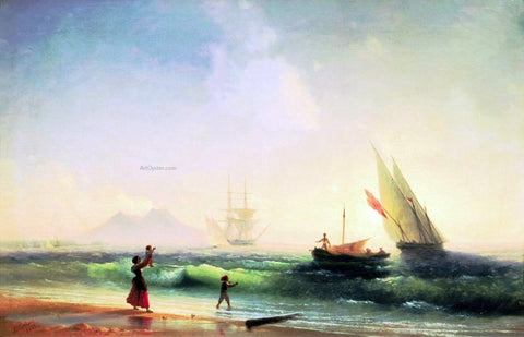 Ivan Constantinovich Aivazovsky Meeting of a Fishermen on Coast of the Bay of Naples - Hand Painted Oil Painting