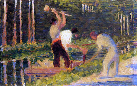  Georges Seurat Men Laying Stakes - Hand Painted Oil Painting
