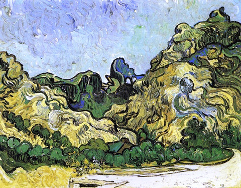  Vincent Van Gogh Mountains at Saint-Remy with Dark Cottage - Hand Painted Oil Painting