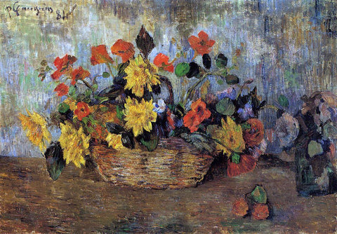  Paul Gauguin Nasturtiums and Dahlias in a Basket - Hand Painted Oil Painting