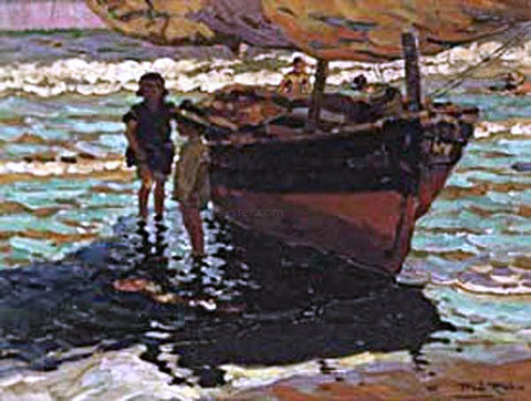 Alberto Pla Y Rubio Ninos en la Barca - Hand Painted Oil Painting