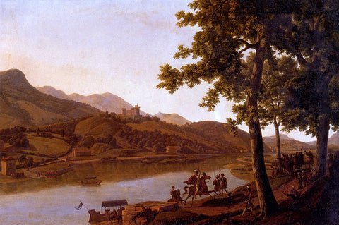  Alexandre-Louis-Robert-Millin Duperreux Nobles Disembarking Along The Banks Of A River - Hand Painted Oil Painting