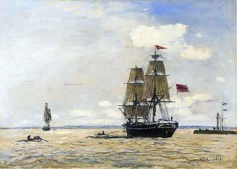  Johan Barthold Jongkind Norwegian Naval Ship Leaving the Port of Honfleur - Hand Painted Oil Painting